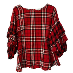 Boutique Red and Black‎ Quarter Ruffle Sleeve Top Blouse Size 2X
